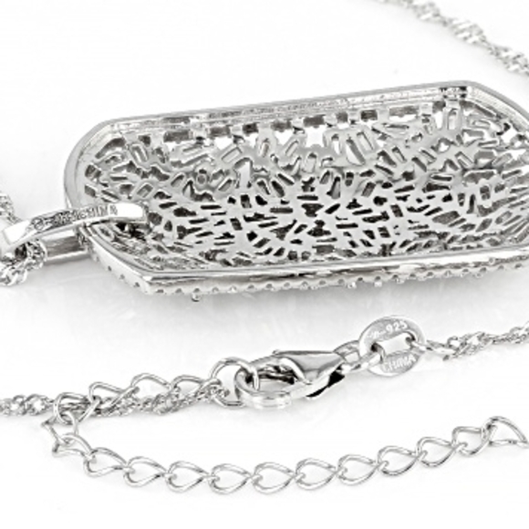 Silver Filigree Dog Tag Necklace with Sparkling Stones - Picture 4 of 4